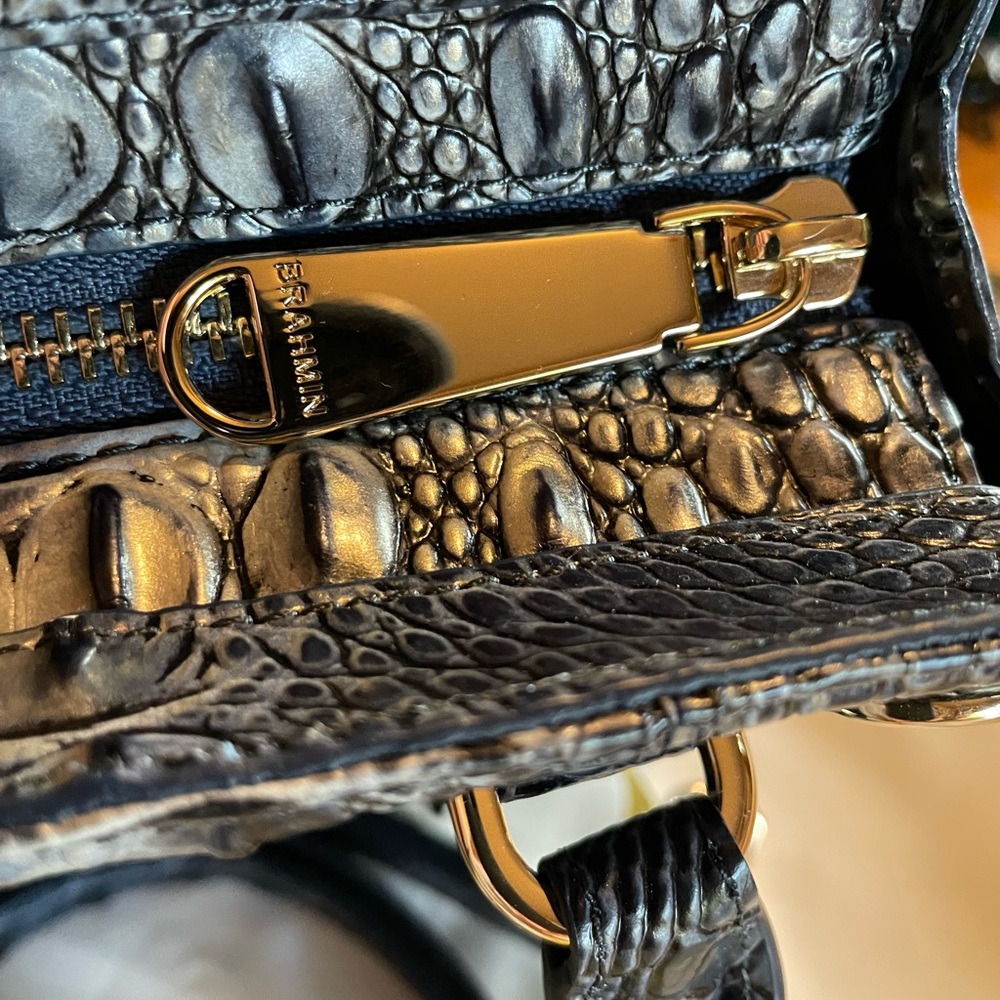 Brahmin Blue Croc-Embossed Satchel - Picture 10 of 11